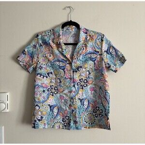 Habitat Clothing Womens Small Colorful‎ Preppy Beach Print Button Shirt